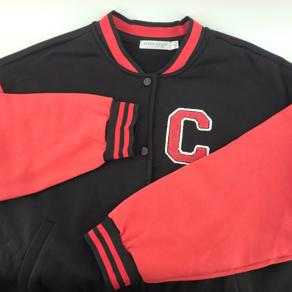 Orange Kiss Varsity Bomber Jacket Mens XL Black Red Chicago 1994 Letterman NWT
